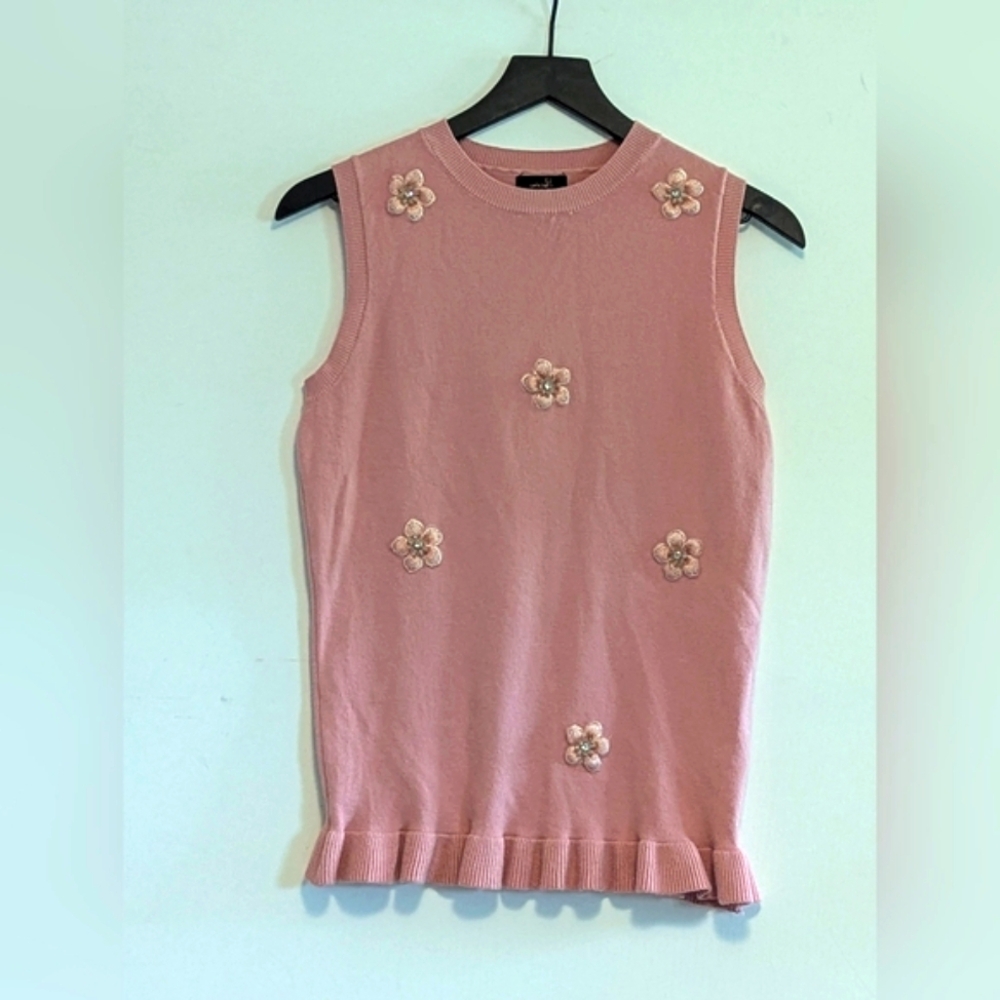 OnTwelth Pink Knit Top Sweater Flowers Details Excel Used Cond Feminine Ruffles